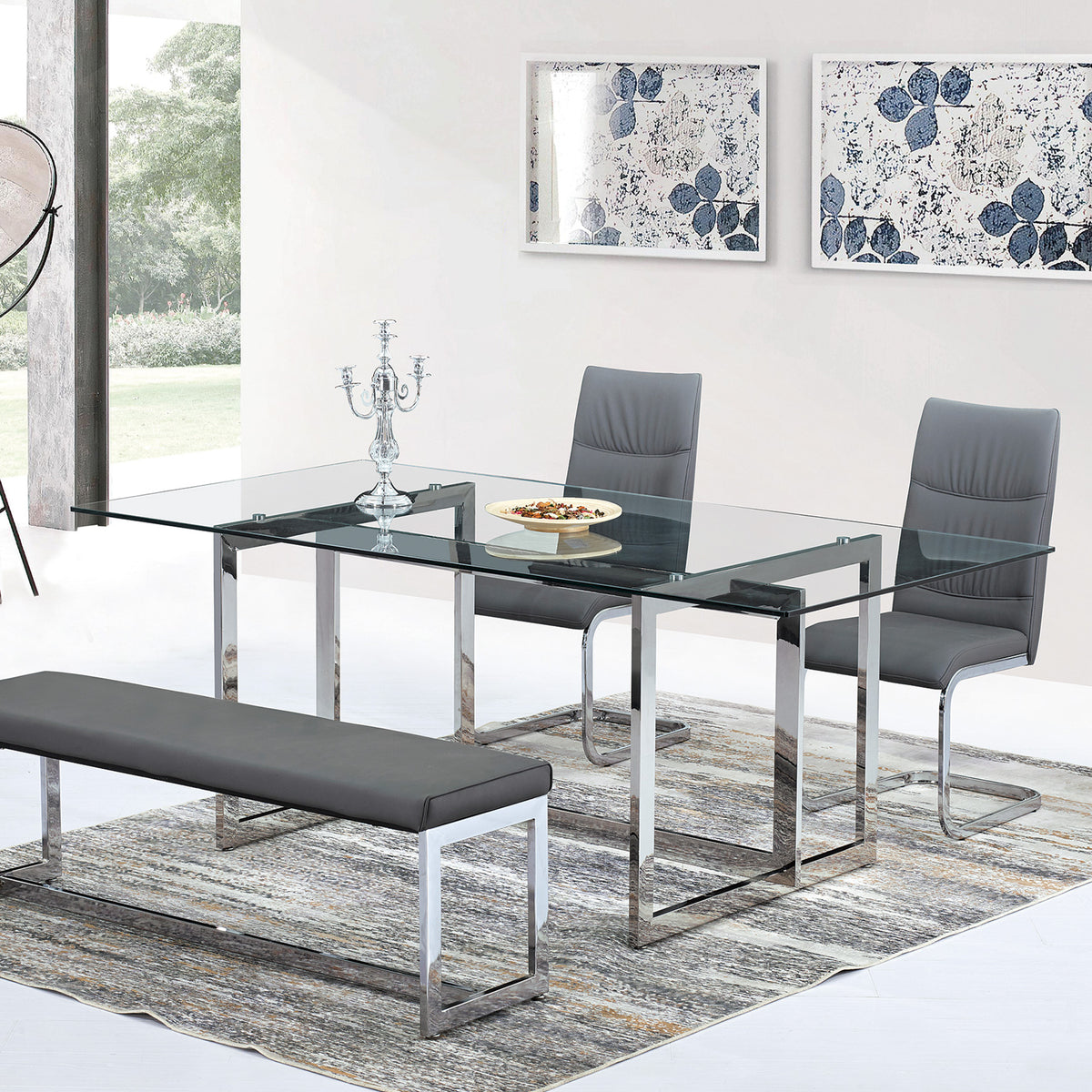 Shop Rectangular Dining Table with Chrome Base and Clear Top - Galeria ...