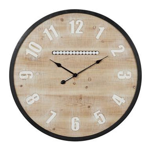 Extra Large Round Wood Wall Clock With Black Metal