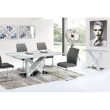 Rectangular Dining Table with Grey High Gloss and Chrome Base