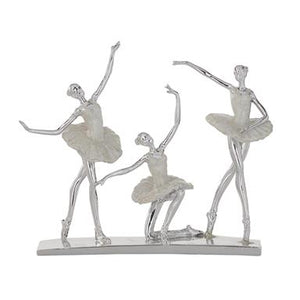 14" Silver And White Finished Polystone Ballet Dancers Sculpture - Home Decor