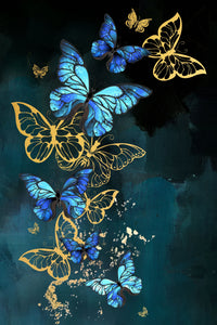Tempered Glass Art -  Blue Accent Butterflies Wall Art Decor