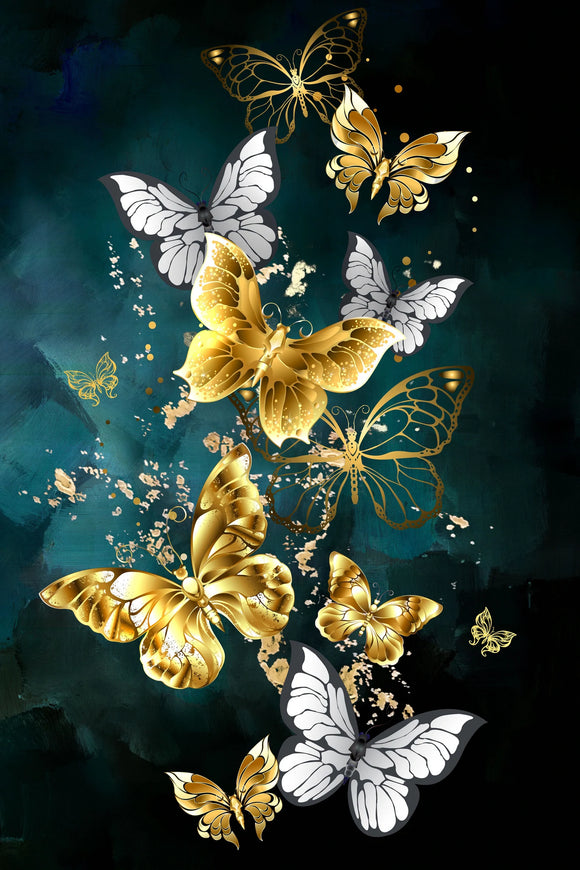 Tempered Glass Art - Gold Accent Butterflies Wall Art Decor