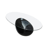 Oval Black Coffee Table with Tempered Glass