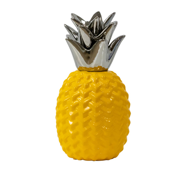 Yellow And Silver Ceramic Pineapple Table Decor Sculpture - Home Decor