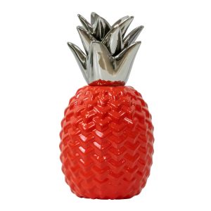 Red And Silver Ceramic Pineapple Table Decor Sculpture - Home Decor