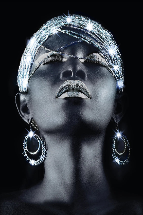 Tempered Glass Art - Women Pose w/ Crystals Glass Wall Art Decor