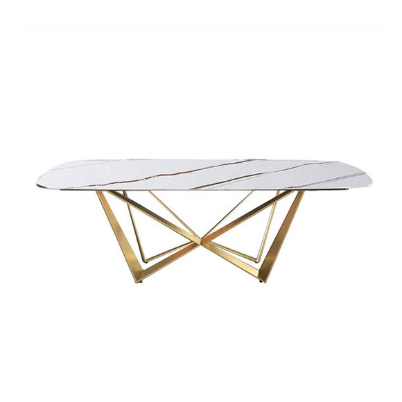 Rectangular Dining Table Marble Finish Top with Gold Legs