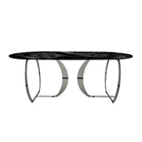 Rectangular Dining Table Marble Finish Top with Chrome Legs