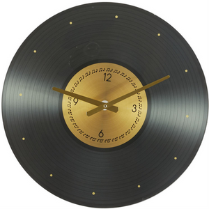 Black Glass Eclectic Record Style Wall Clock, 20" x 2" x 20"