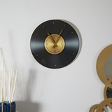Black Glass Eclectic Record Style Wall Clock, 20" x 2" x 20"