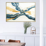 Canvas Art - Blue Lacquer/Gold Abstract Wall Art Decor