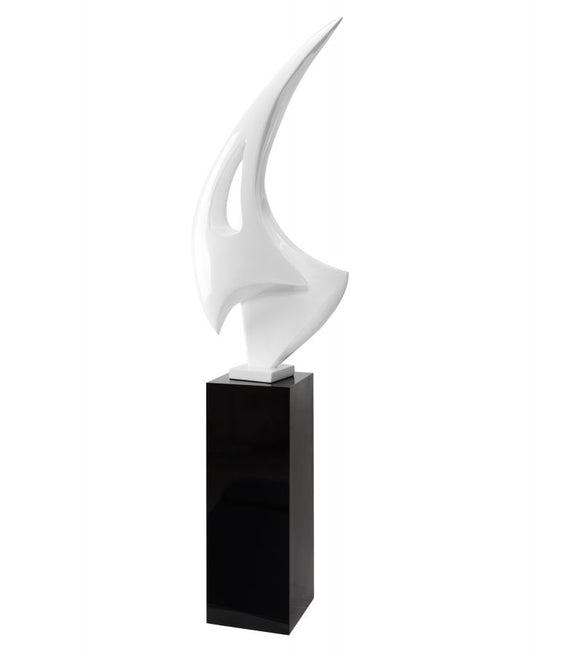 White Sail Floor Sculpture With Black Stand, 70