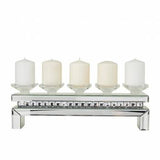 Set of 3 Silver Wood Glam Candle Holder, 7" x 20" x 4"