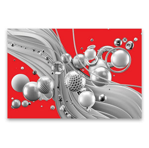 Tempered Glass Art - Red and Grey with Mirror Abstract Wall Art Decor