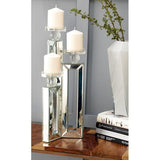 Silver Wood Glam Candlestick Holders, 21" x 7" x 7"