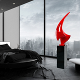 Red Sail Floor Sculpture With Black Stand, 70" Tall