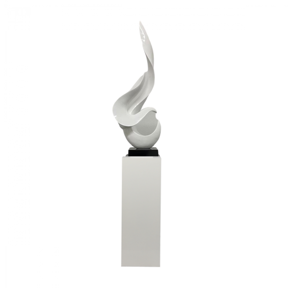 White Flame Floor Sculpture With White Stand, 44