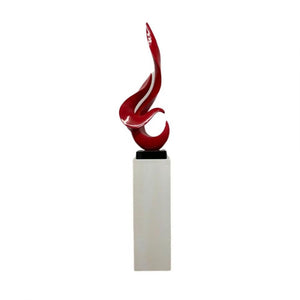 Red Flame Floor Sculpture With White Stand, 44" Tall