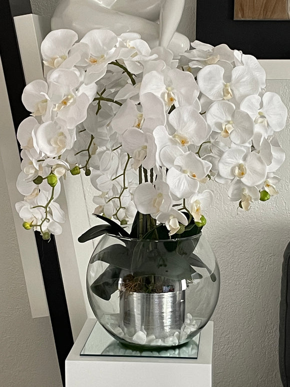 White Real Touch Orchid Arrangement - Floral & Greenery