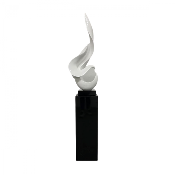White Flame Floor Sculpture With Black Stand, 44