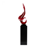 Red Flame Floor Sculpture With Black Stand, 44" Tall