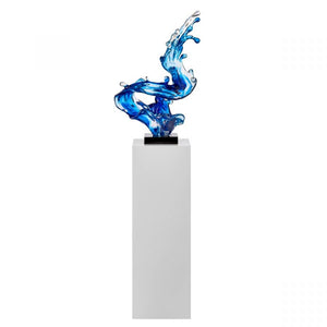 Ocean Blue Cortes Bay Wave Floor Sculpture with White Stand, 43" Tall - Home Decor
