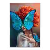 Tempered Glass Art - Women with Butterflies and Peony Flower - Wall Art Decor